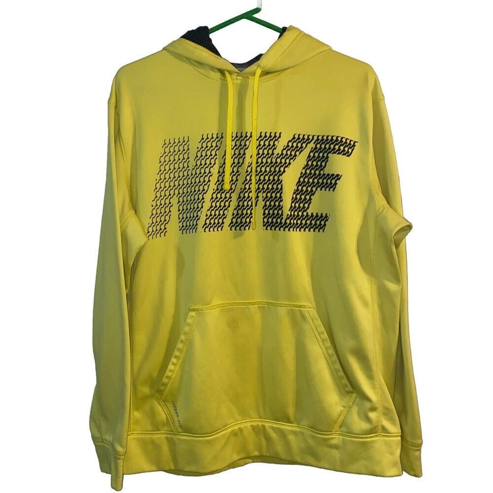 Nike Pullover Hoodie Logo Large Therma-Fit Chartreuse Yellow Green Pocket